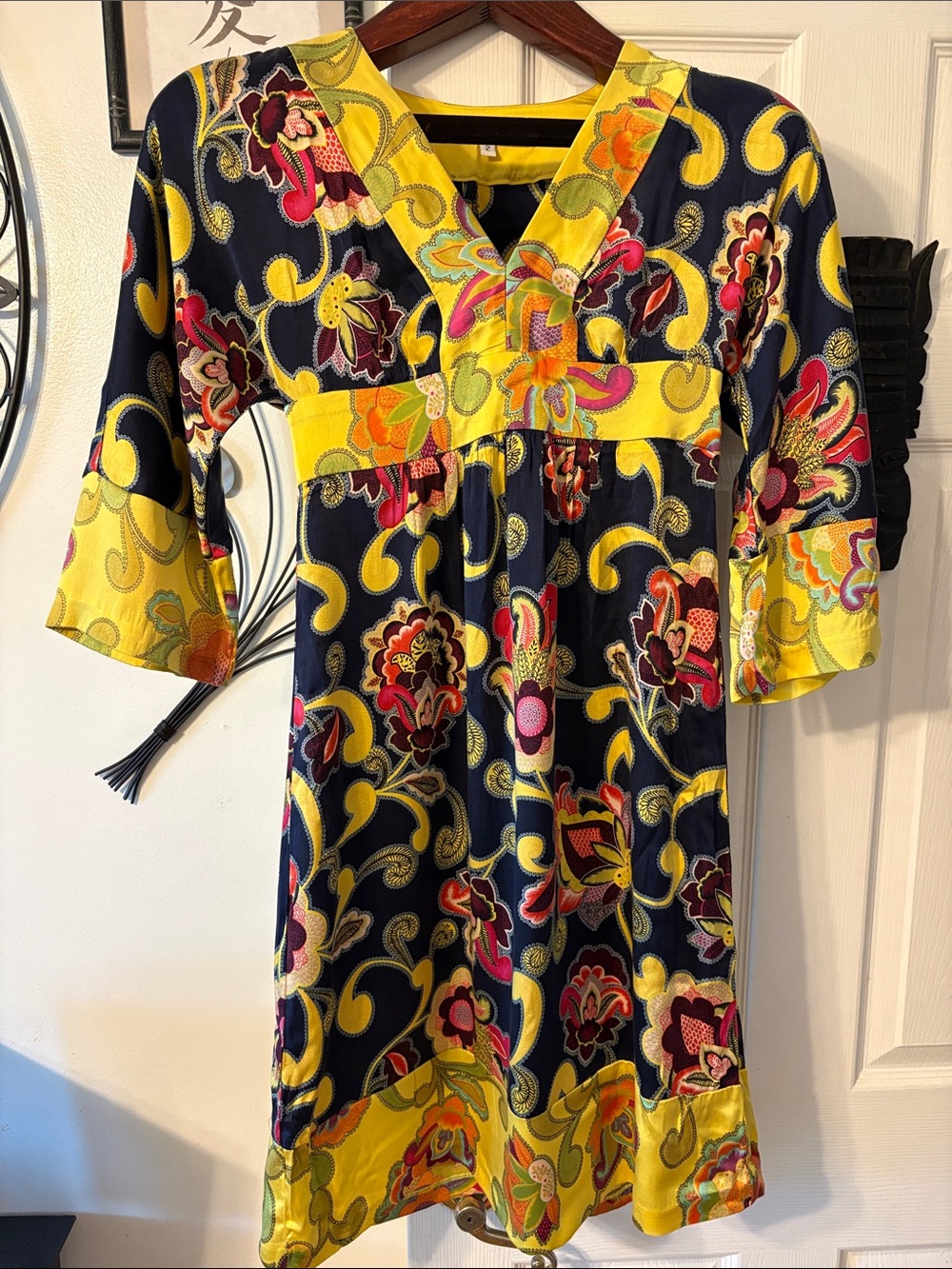 Trina Turk Navy and Yellow Paisley-Print Dress